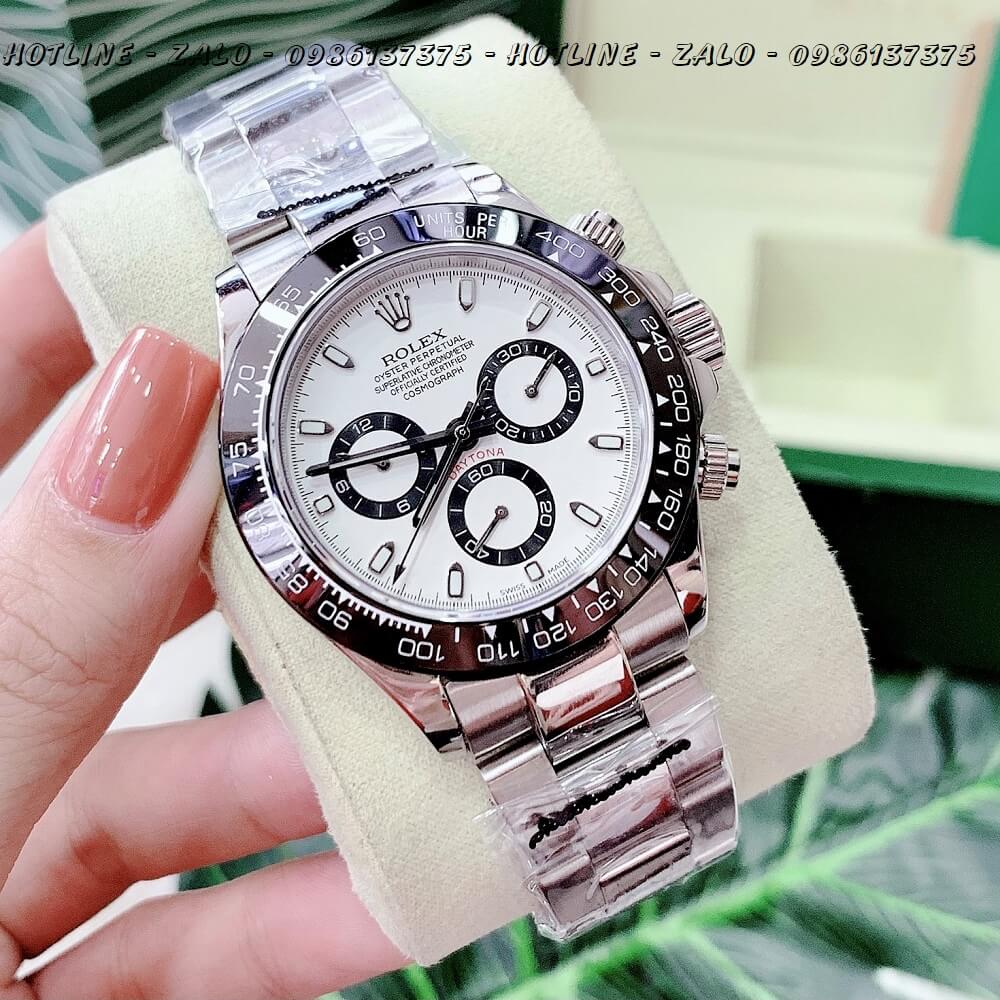 Đồng Hồ Nam Rolex Daytona Automatic Dây Kim Loại Silver Mặt Trắng Size 40mm