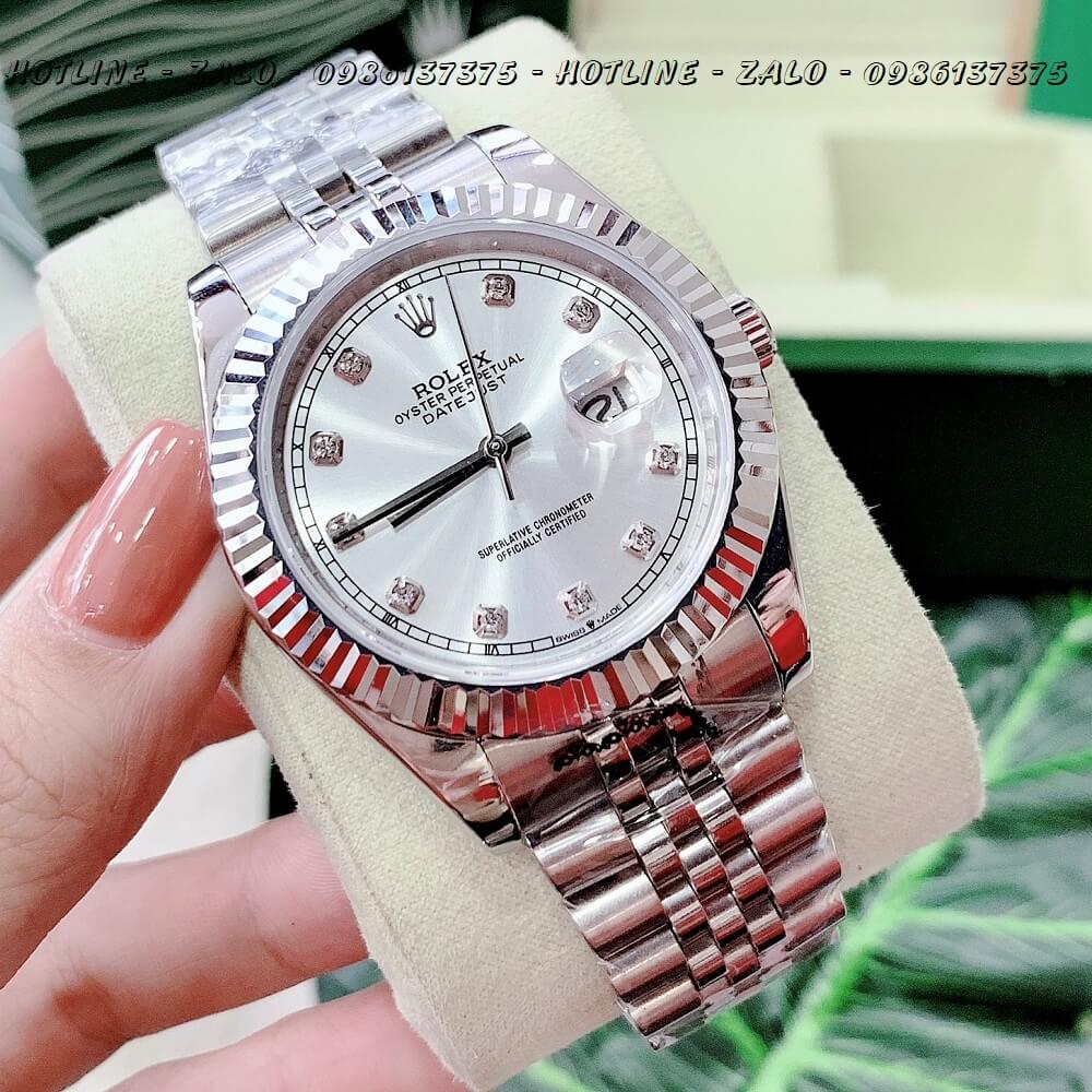 Đồng Hồ Nam Rolex Automatic Cơ Tự Động Bạc Mặt Đen 41mm