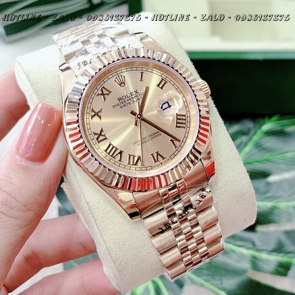 Đồng Hồ Nam Rolex Automatic Tự Động Vàng Mặt Số La Mã 41mm