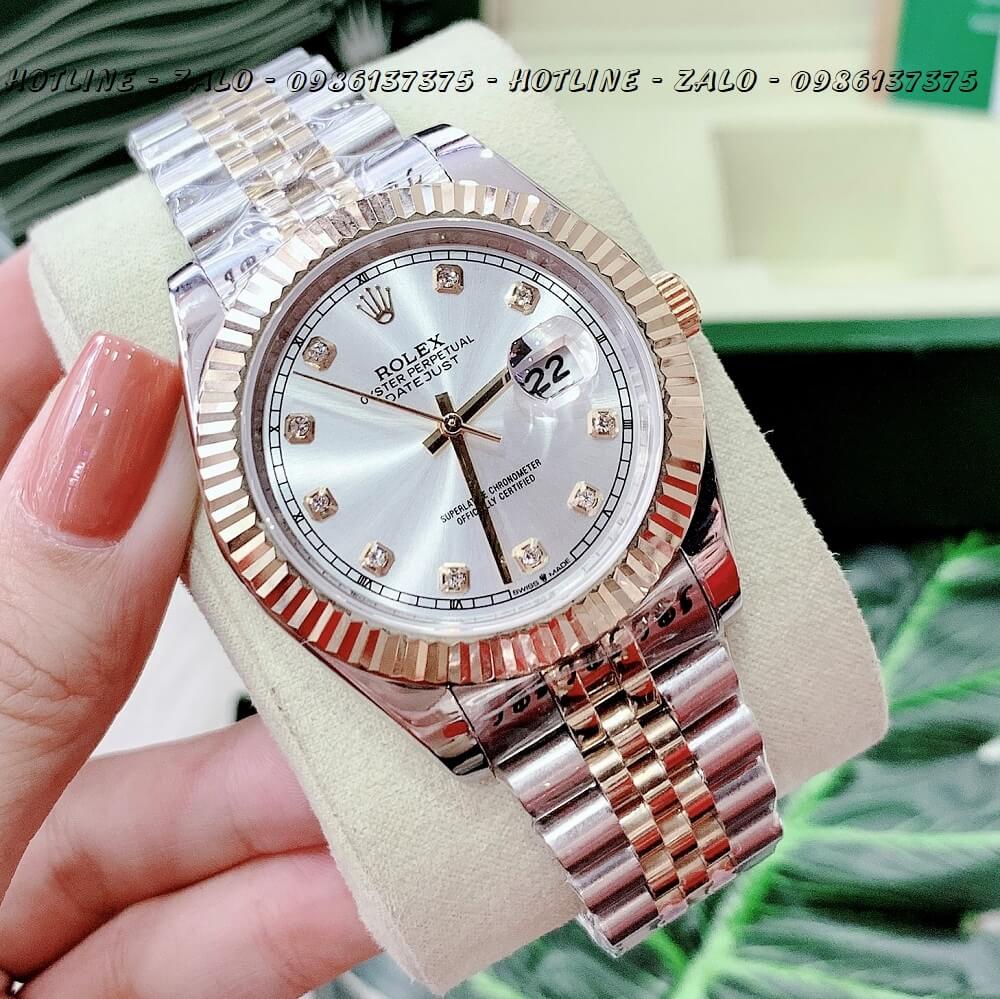 Đồng Hồ Nam Rolex Automatic Cơ Tự Động Demi Trắng 41mm