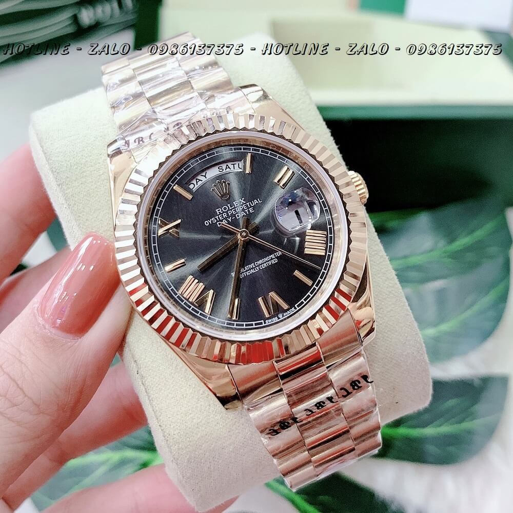 Đồng Hồ Nam Rolex Automatic Tự Động Vàng Đen Mặt Số La Mã 41mm