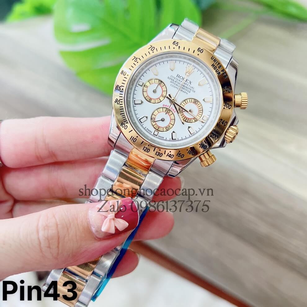 Đồng Hồ Nam Rolex Pin 6 Kim Demi Mặt Trắng 43mm