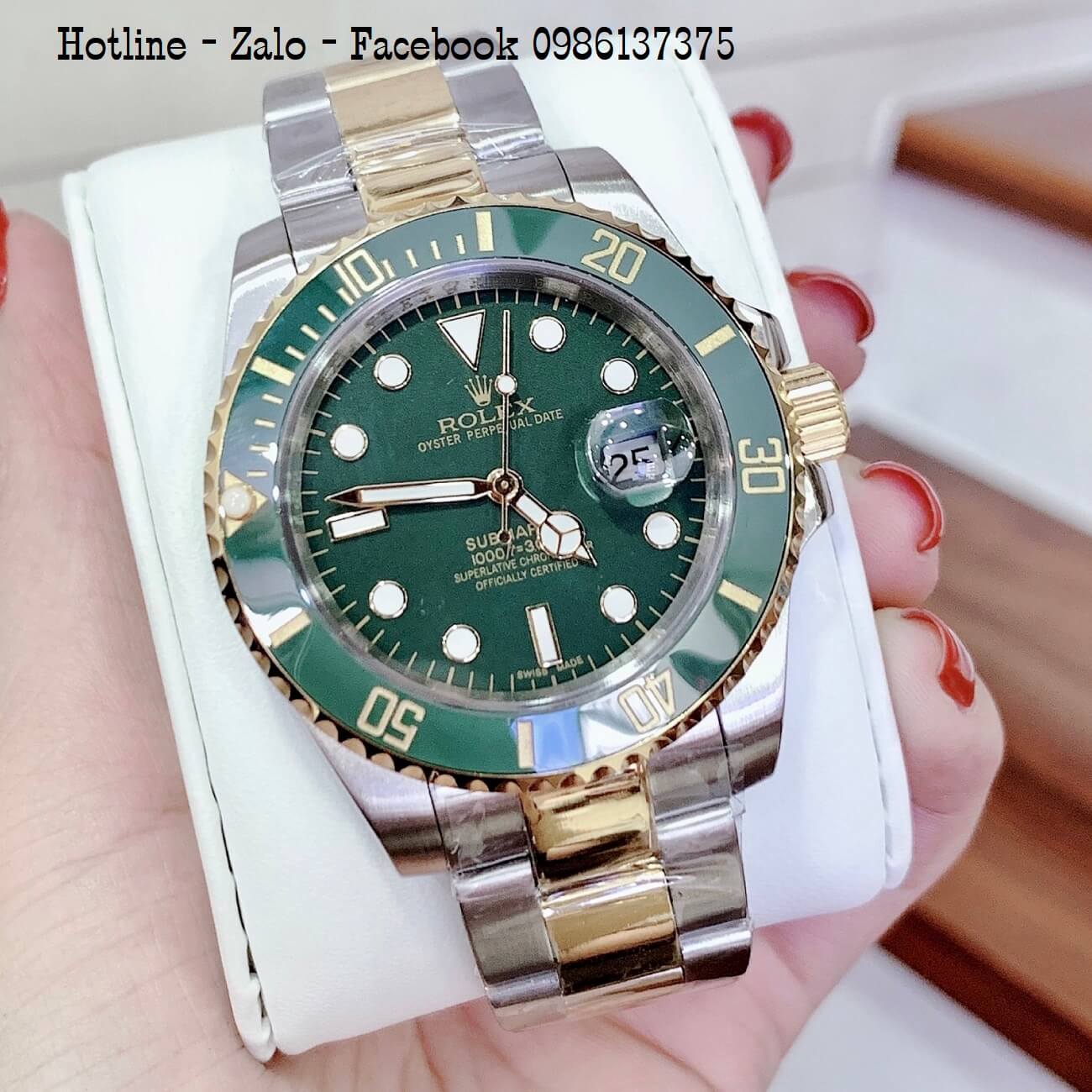 Đồng Hồ Nam Rolex Oyster Perpetual Date Quartz Demi Mặt Xanh Đất 41mm