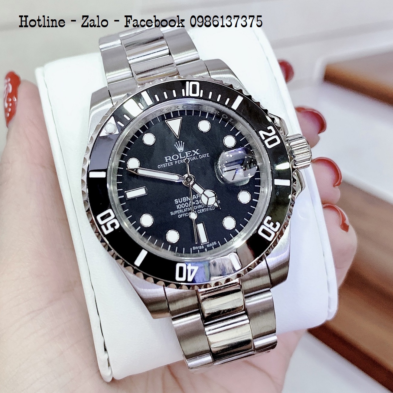 Đồng Hồ Nam Rolex Oyster Perpetual Date Quartz Bạc Mặt Đen 41mm