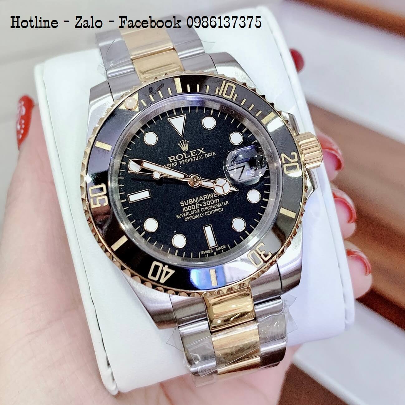 Đồng Hồ Nam Rolex Oyster Perpetual Date Quartz Demi Mặt Đen 41mm