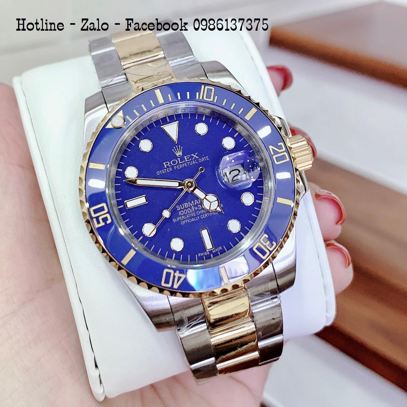 Đồng Hồ Nam Rolex Oyster Perpetual Date Quartz Demi Mặt Xanh 41mm