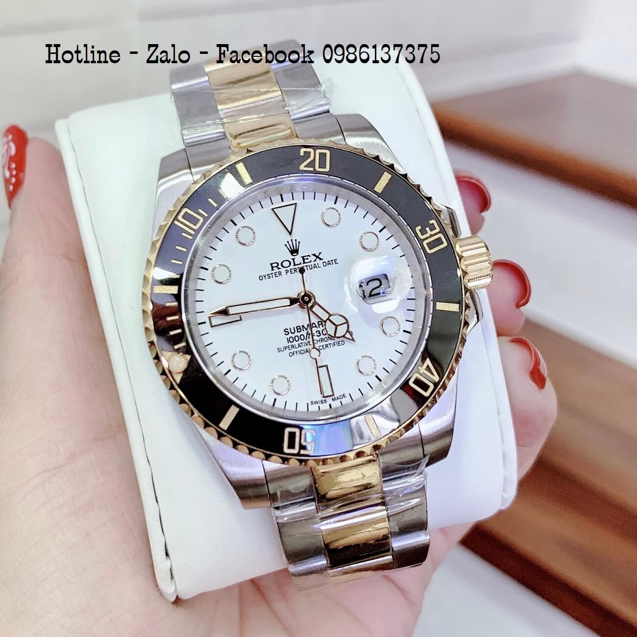 Đồng Hồ Nam Rolex Oyster Perpetual Date Quartz Demi Mặt Trắng 41mm