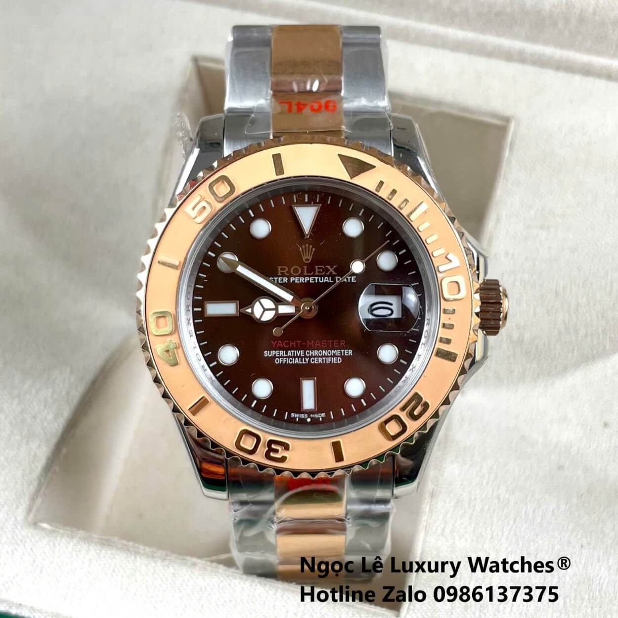 Đồng Hồ Nam Rolex Yacht Master Automatic Dây Kim Loại Demi Rose Mặt Nâu Size 40mm