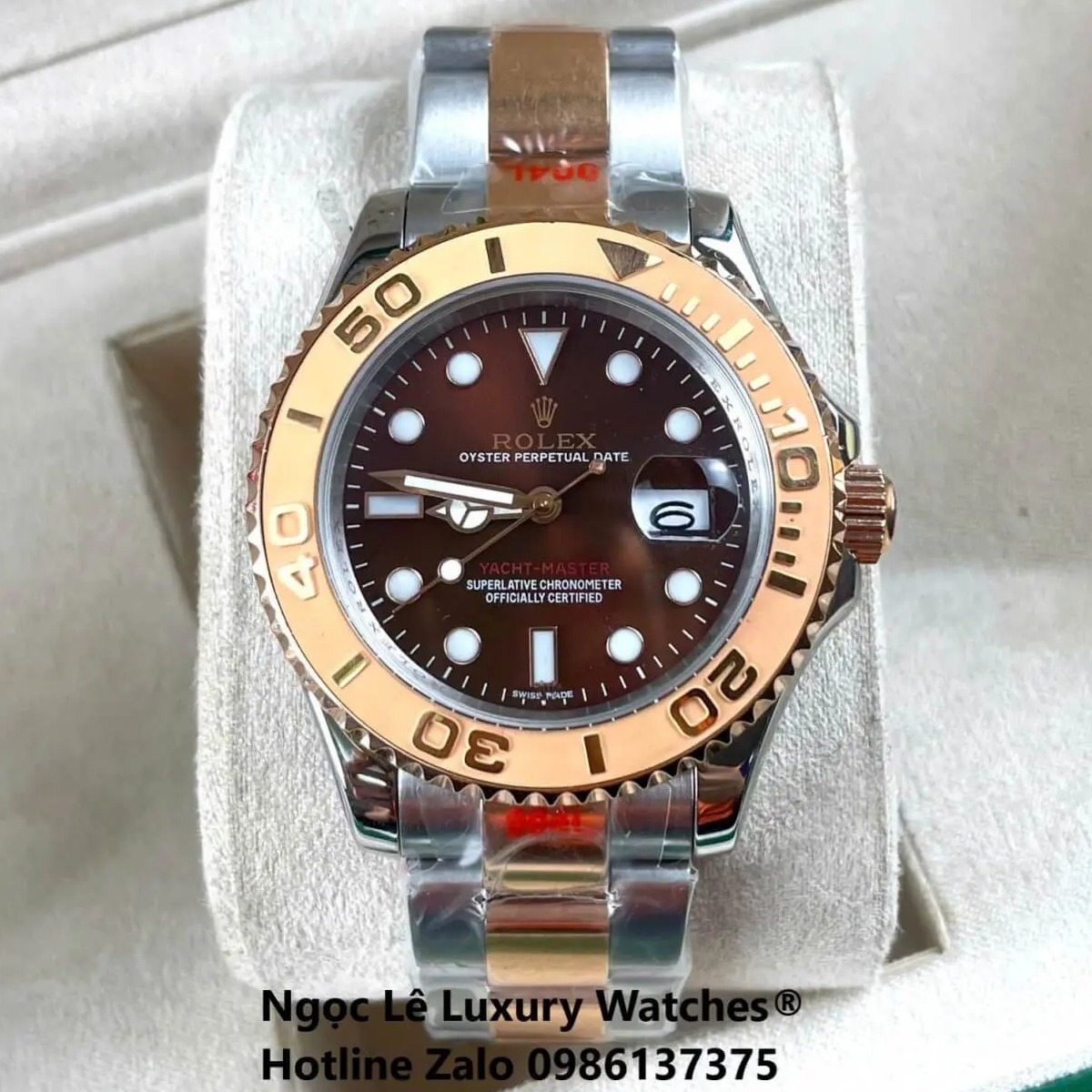 Đồng Hồ Nam Rolex Yacht Master Automatic Dây Kim Loại Demi Rose Mặt Nâu Size 40mm