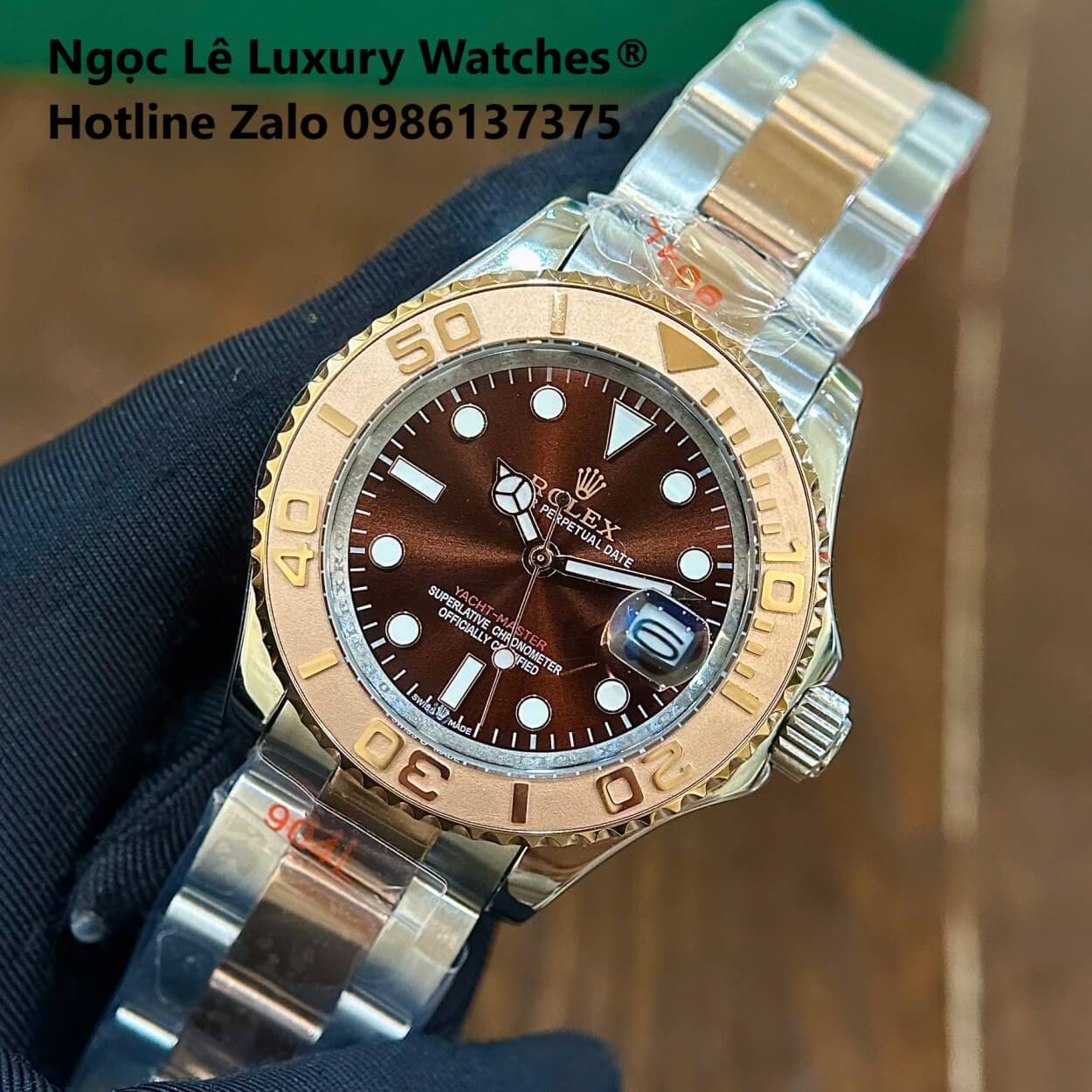 Đồng Hồ Nam Rolex Yacht Master Automatic Dây Kim Loại Demi Rose Mặt Nâu Size 40mm