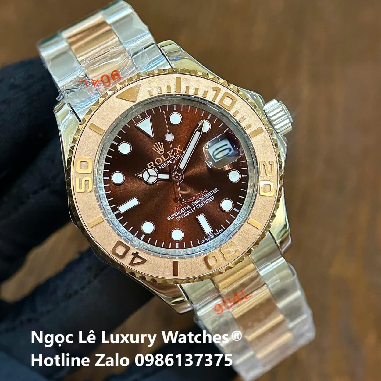 Đồng Hồ Nam Rolex Yacht Master Automatic Dây Kim Loại Demi Rose Mặt Nâu Size 40mm