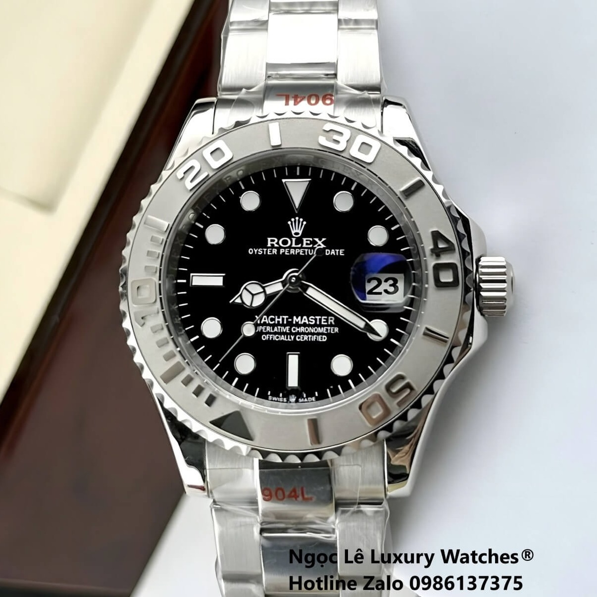 Đồng Hồ Nam Rolex Yacht Master Automatic Dây Kim Loại Silver Mặt Đen Size 40mm