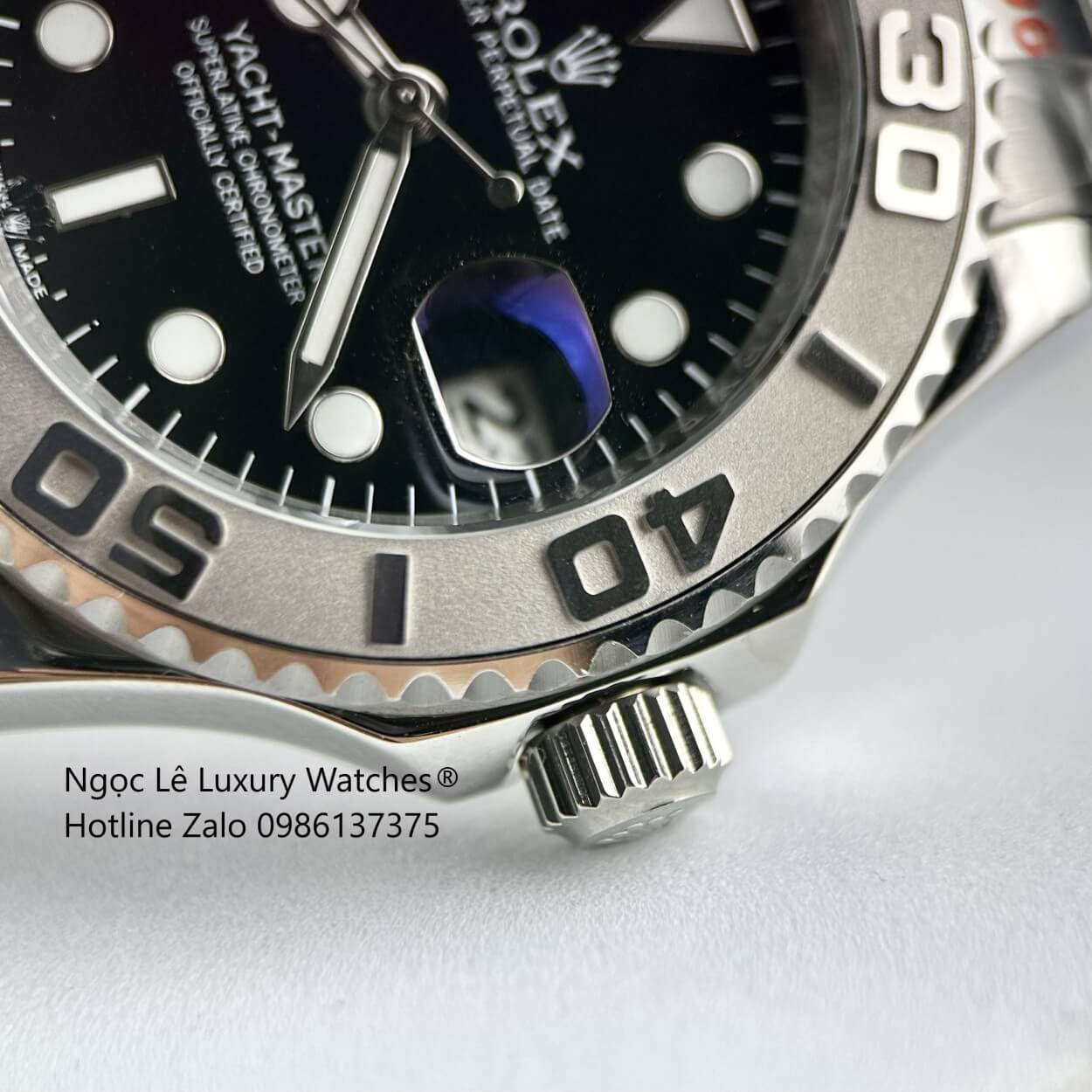 Đồng Hồ Nam Rolex Yacht Master Automatic Dây Kim Loại Silver Mặt Đen Size 40mm