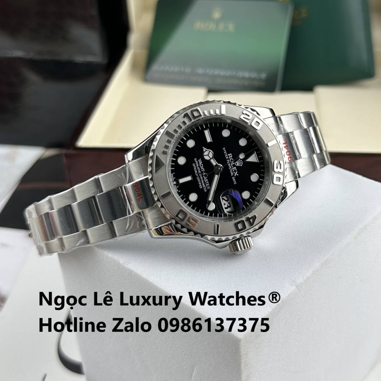 Đồng Hồ Nam Rolex Yacht Master Automatic Dây Kim Loại Silver Mặt Đen Size 40mm