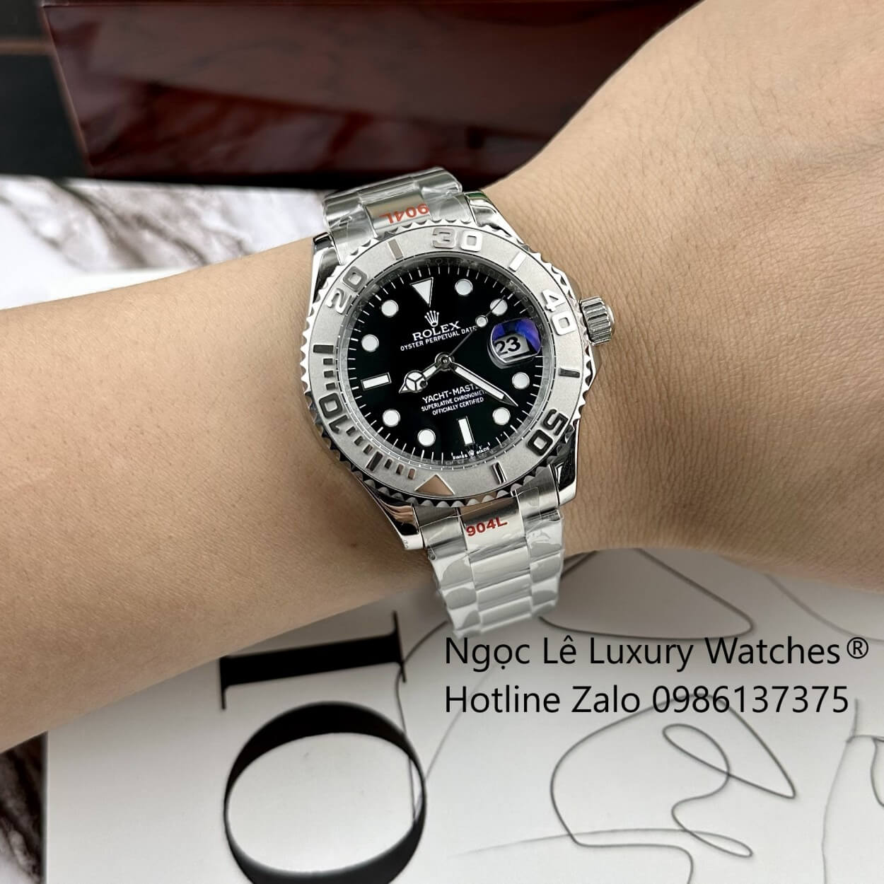 Đồng Hồ Nam Rolex Yacht Master Automatic Dây Kim Loại Silver Mặt Đen Size 40mm