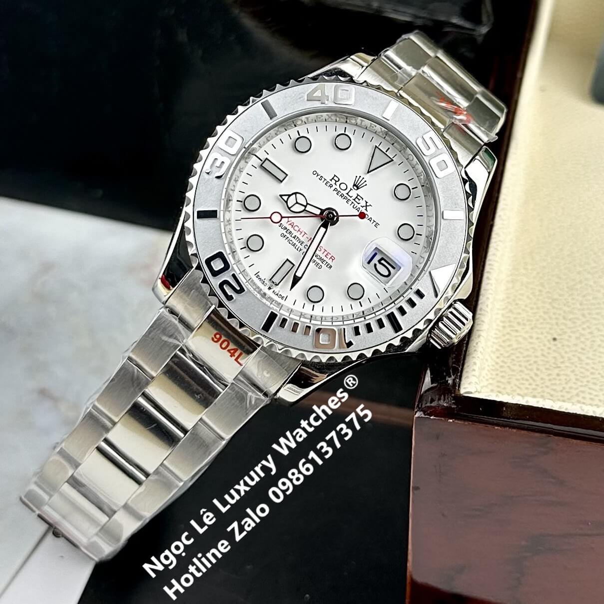 Đồng Hồ Nam Rolex Yacht Master Automatic Dây Kim Loại Silver Mặt Trắng Size 40mm