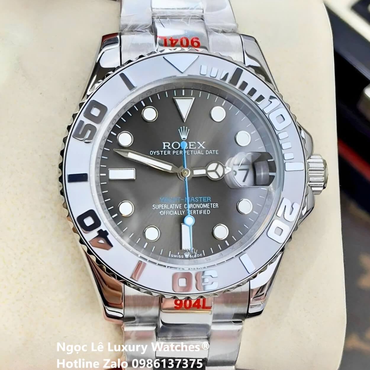 Đồng Hồ Nam Rolex Yacht Master Automatic Dây Kim Loại Silver Mặt Xám Grey Size 40mm