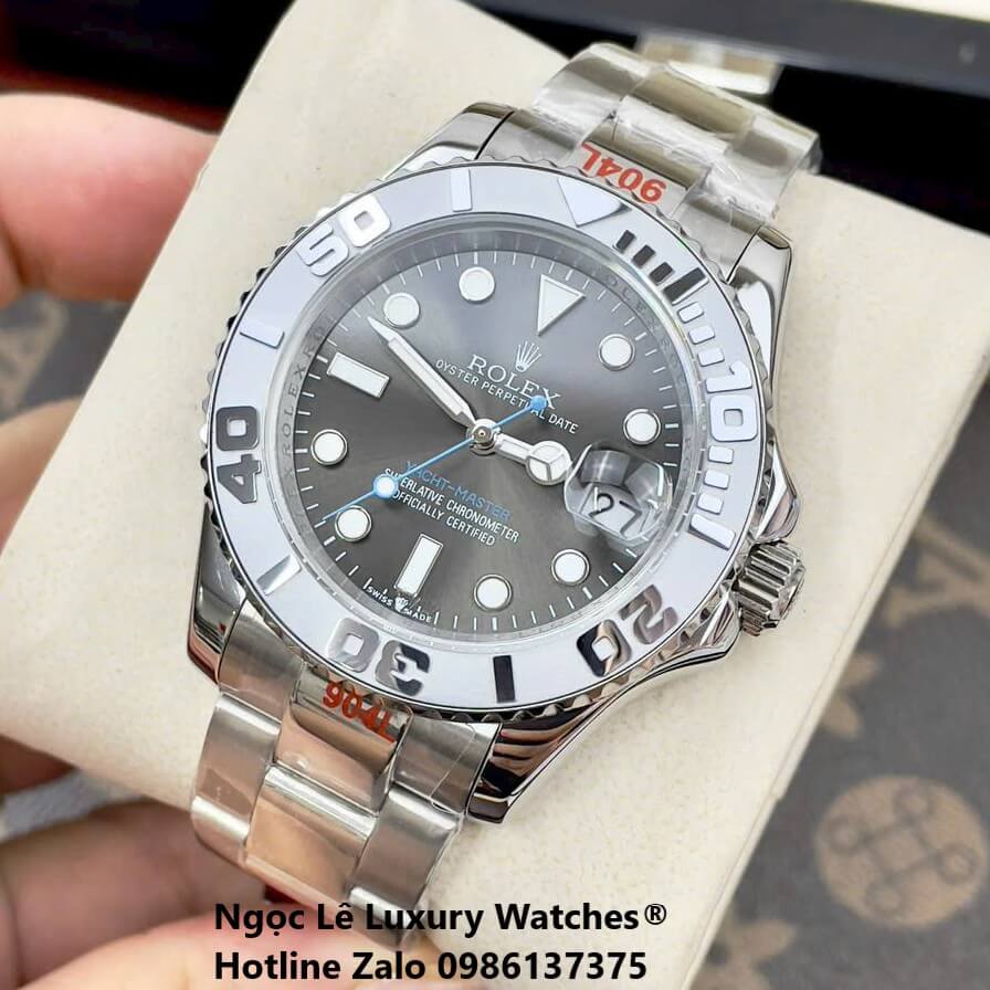 Đồng Hồ Nam Rolex Yacht Master Automatic Dây Kim Loại Silver Mặt Xám Grey Size 40mm