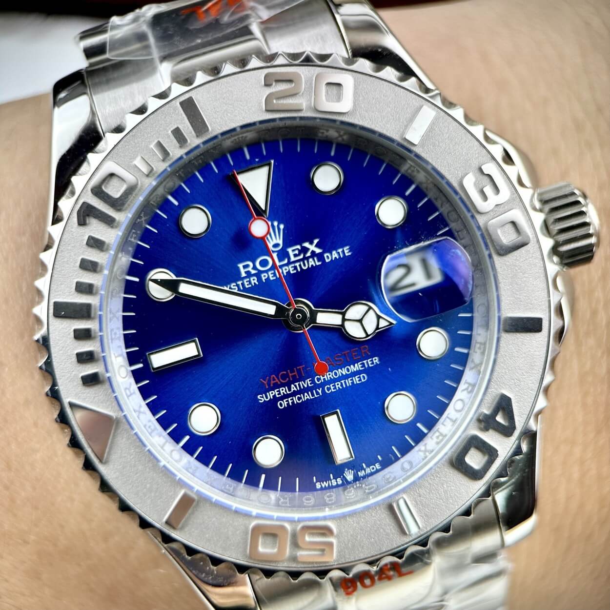 Đồng Hồ Nam Rolex Yacht Master Automatic Dây Kim Loại Silver Mặt Xanh Navy Size 40mm