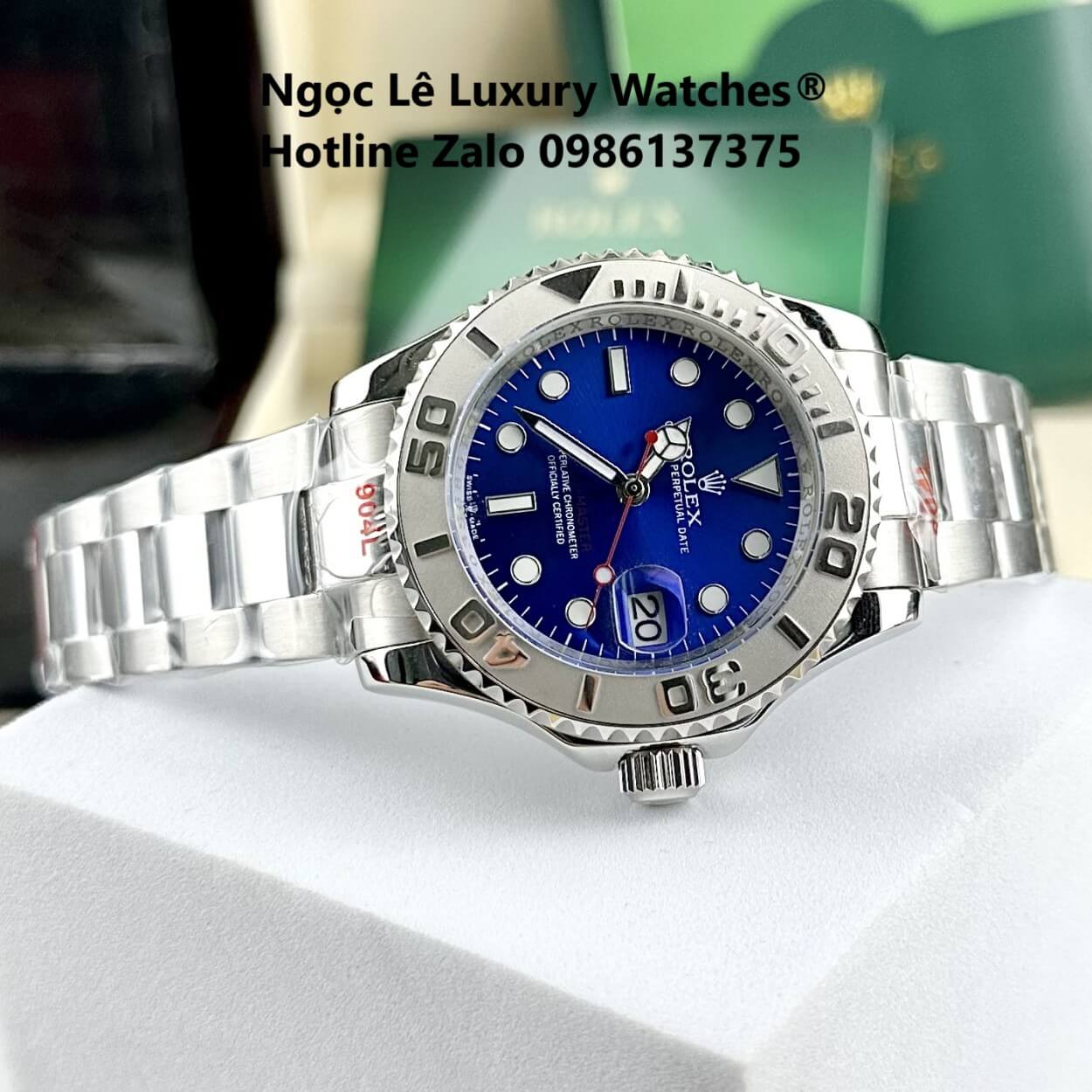 Đồng Hồ Nam Rolex Yacht Master Automatic Dây Kim Loại Silver Mặt Xanh Navy Size 40mm
