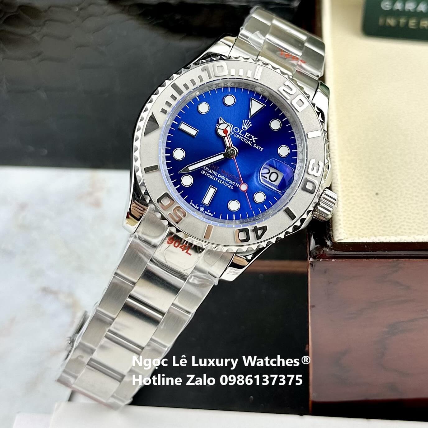 Đồng Hồ Nam Rolex Yacht Master Automatic Dây Kim Loại Silver Mặt Xanh Navy Size 40mm
