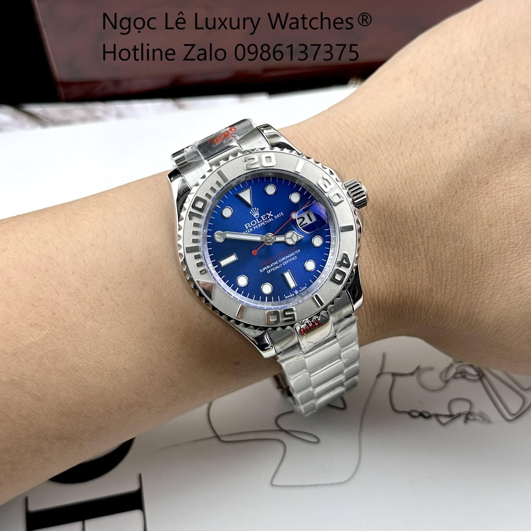 Đồng Hồ Nam Rolex Yacht Master Automatic Dây Kim Loại Silver Mặt Xanh Navy Size 40mm