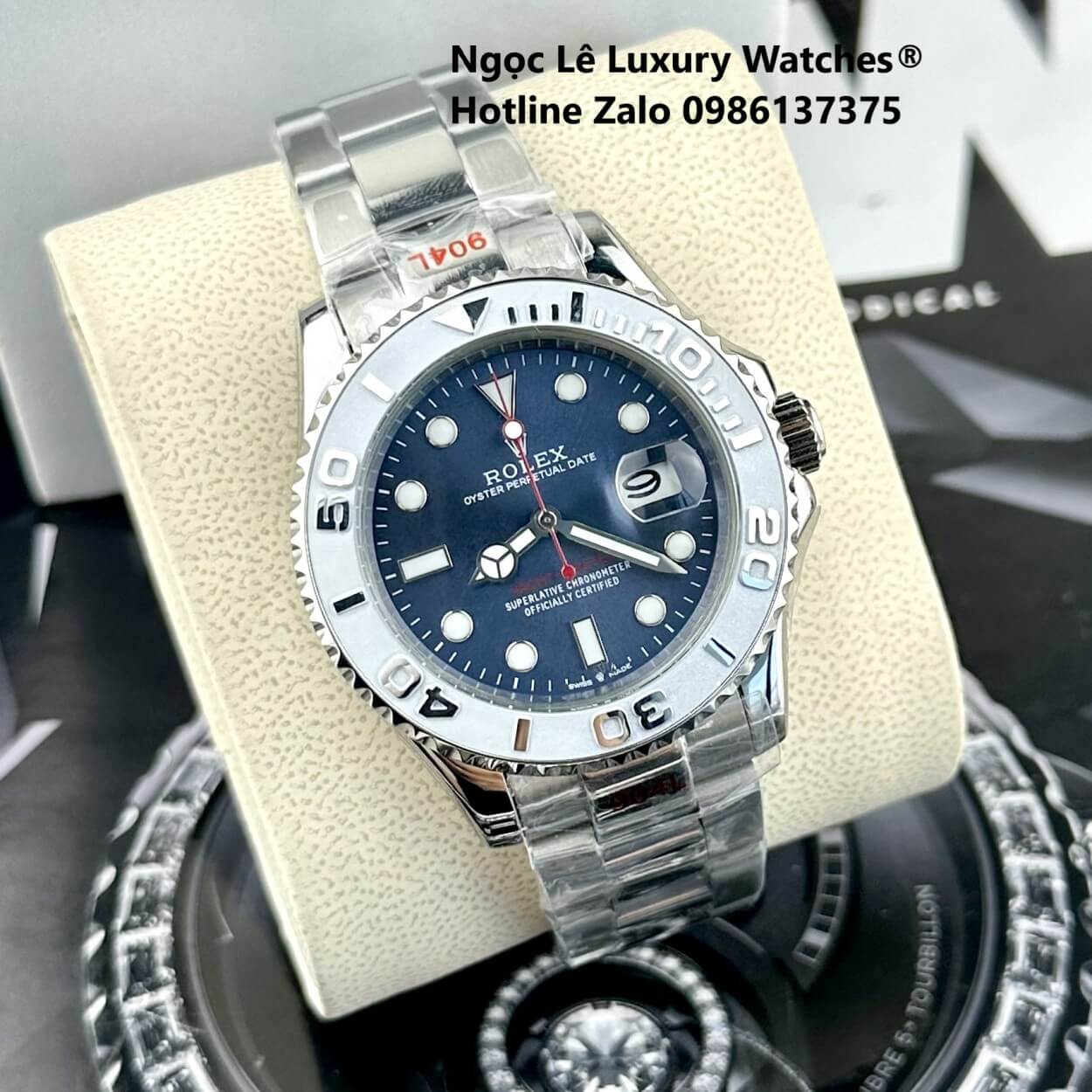 Đồng Hồ Nam Rolex Yacht Master Automatic Dây Kim Loại Silver Mặt Xanh Than Size 40mm