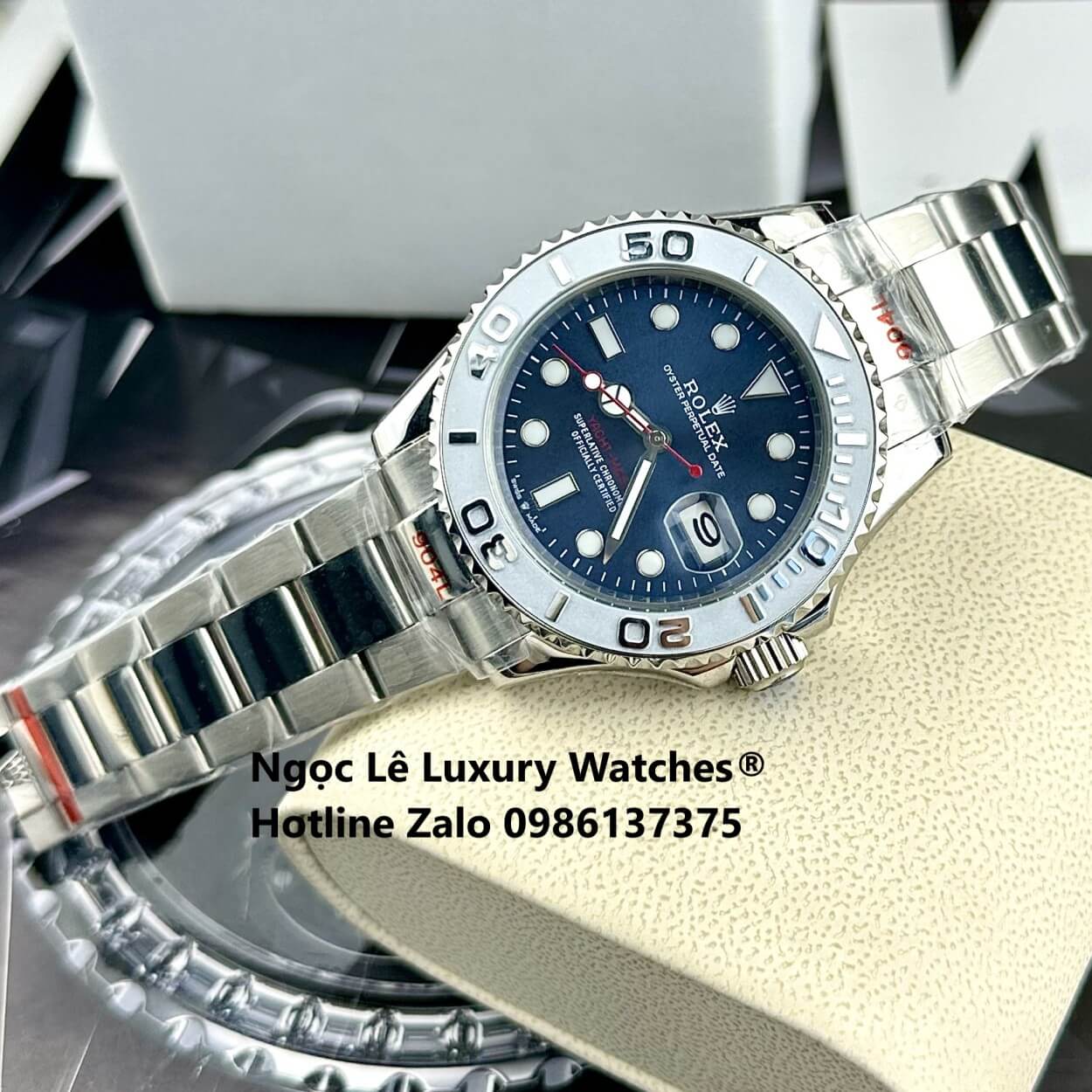 Đồng Hồ Nam Rolex Yacht Master Automatic Dây Kim Loại Silver Mặt Xanh Than Size 40mm