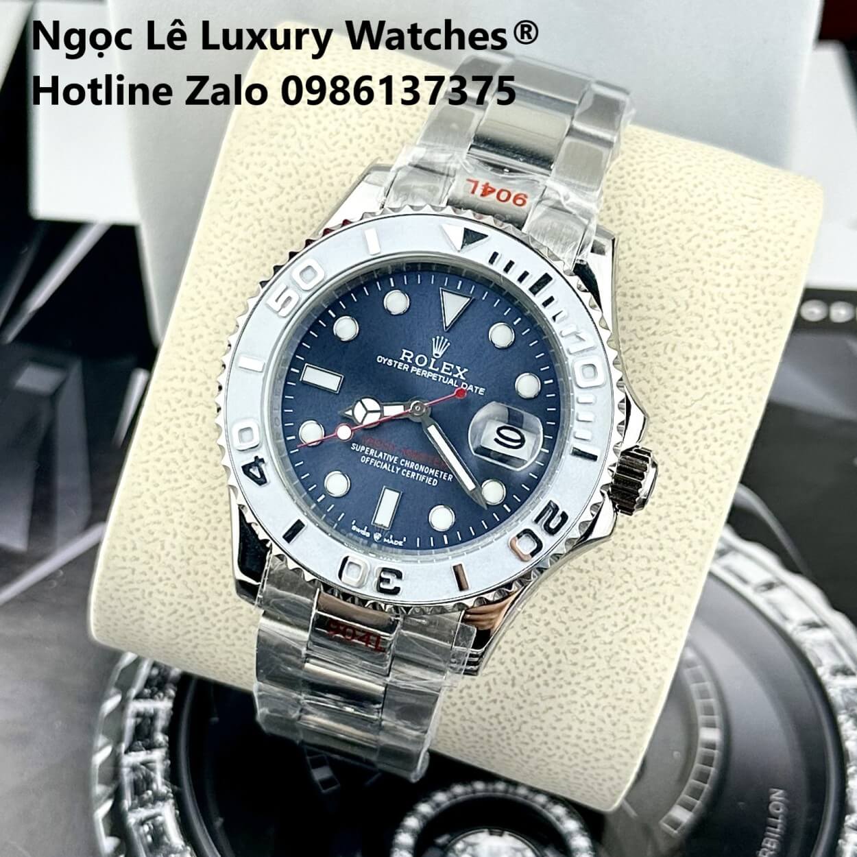 Đồng Hồ Nam Rolex Yacht Master Automatic Dây Kim Loại Silver Mặt Xanh Than Size 40mm