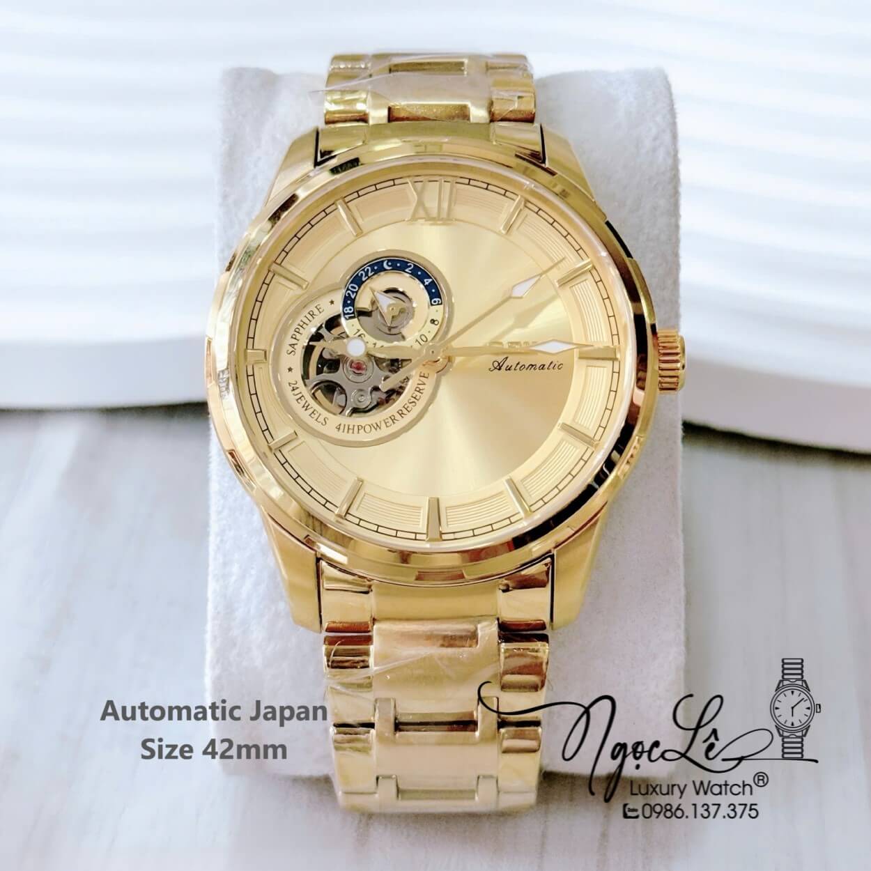 Đồng Hồ Nam Seiko Cơ Tự Động Kim Loại Vàng Mặt Vàng 42mm