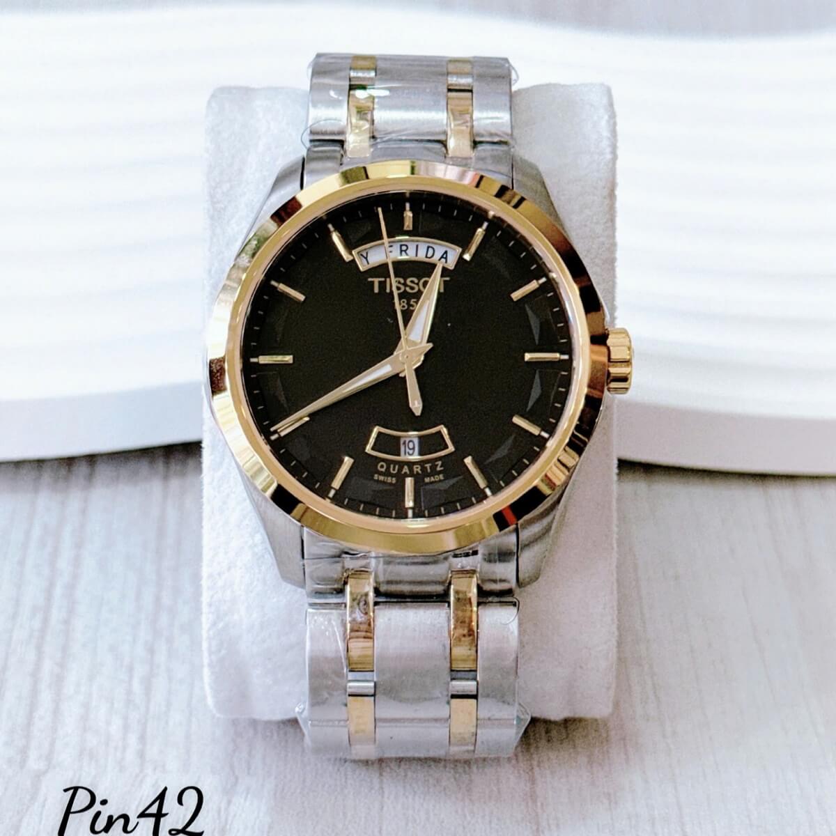 Đồng Hồ Nam Tissot Máy Pin Dây Inox Mặt Đen Demi Size 42mm