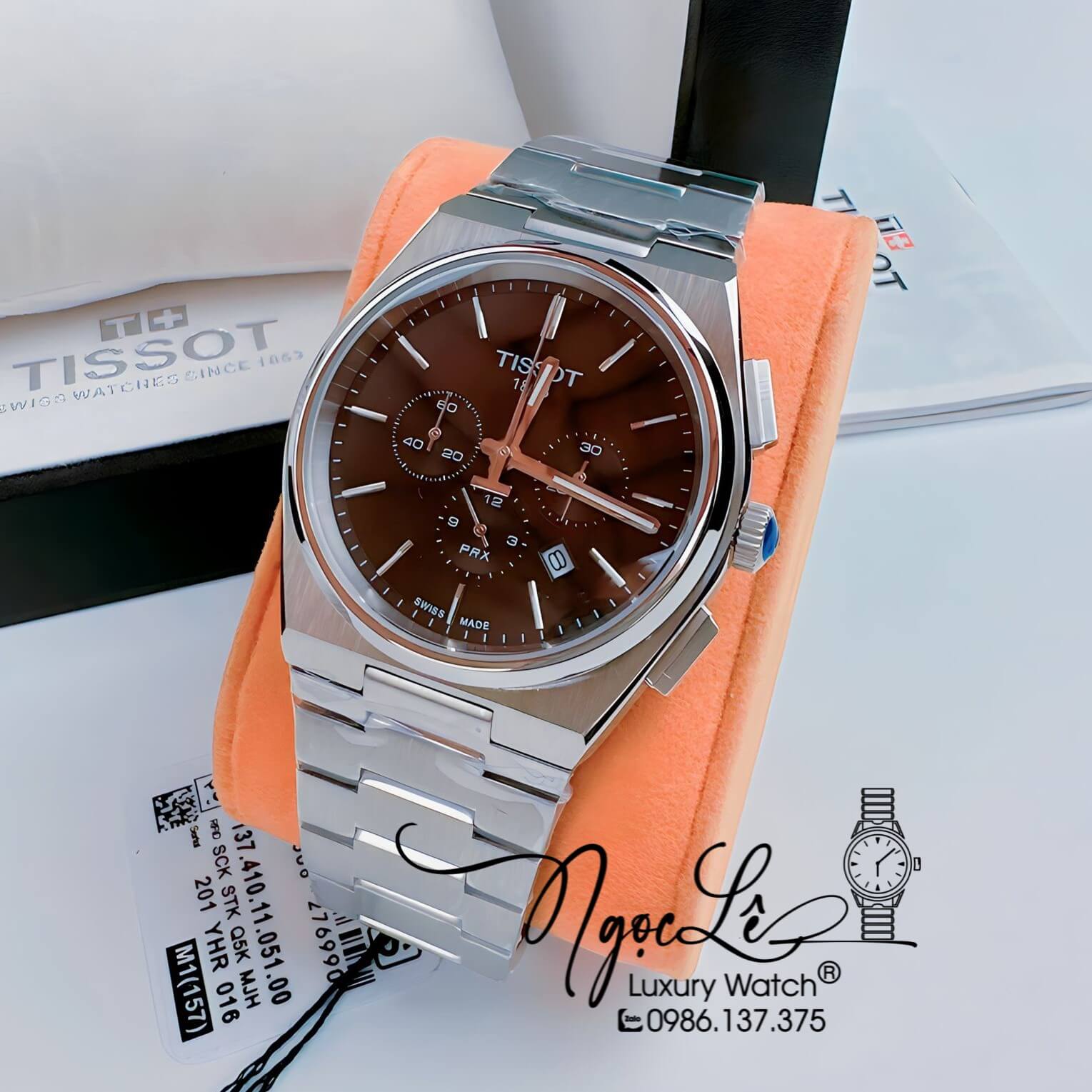 Đồng Hồ Nam Tissot PRX 6 Kim Dây Kim Loại Màu Bạc Mặt Đen Size 42mm