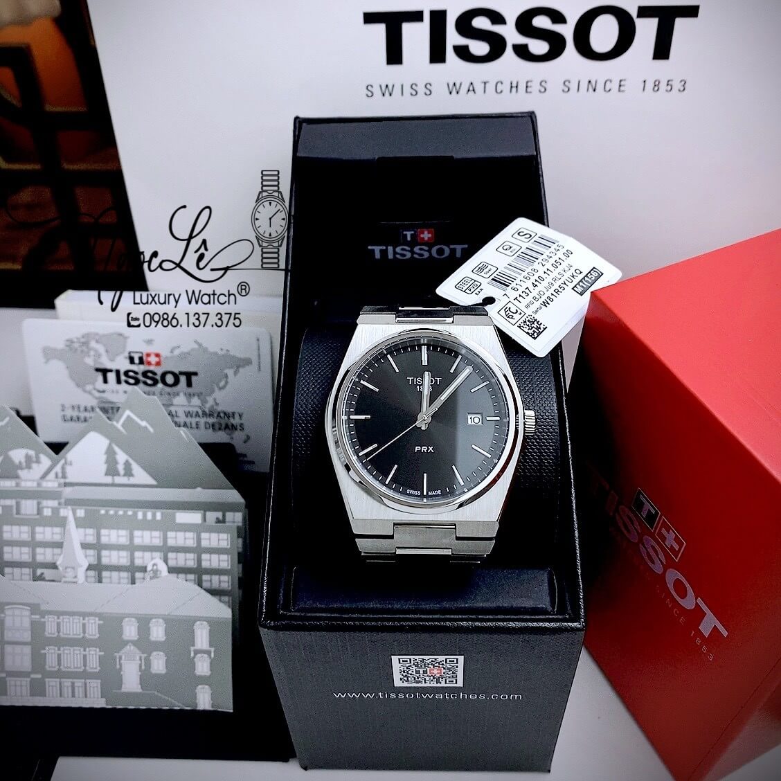 Đồng Hồ Nam Tissot PRX Dây Kim Loại Màu Bạc Mặt Đen Size 40mm