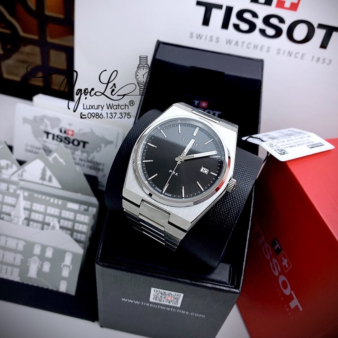 Đồng Hồ Nam Tissot PRX Dây Kim Loại Màu Bạc Mặt Đen Size 40mm