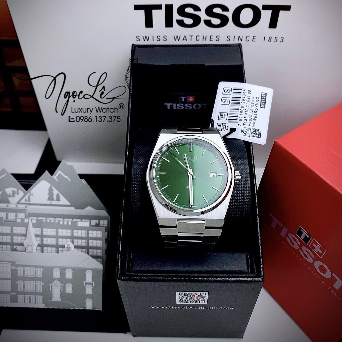 Đồng Hồ Nam Tissot PRX Dây Kim Loại Màu Bạc Mặt Xanh Lá 40mm