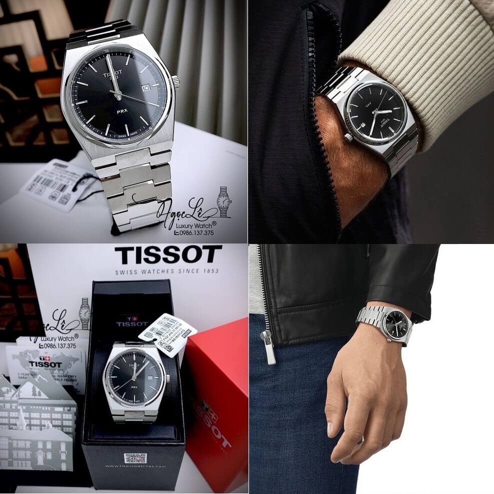 Đồng Hồ Nam Tissot PRX Dây Kim Loại Màu Bạc Mặt Đen Size 40mm