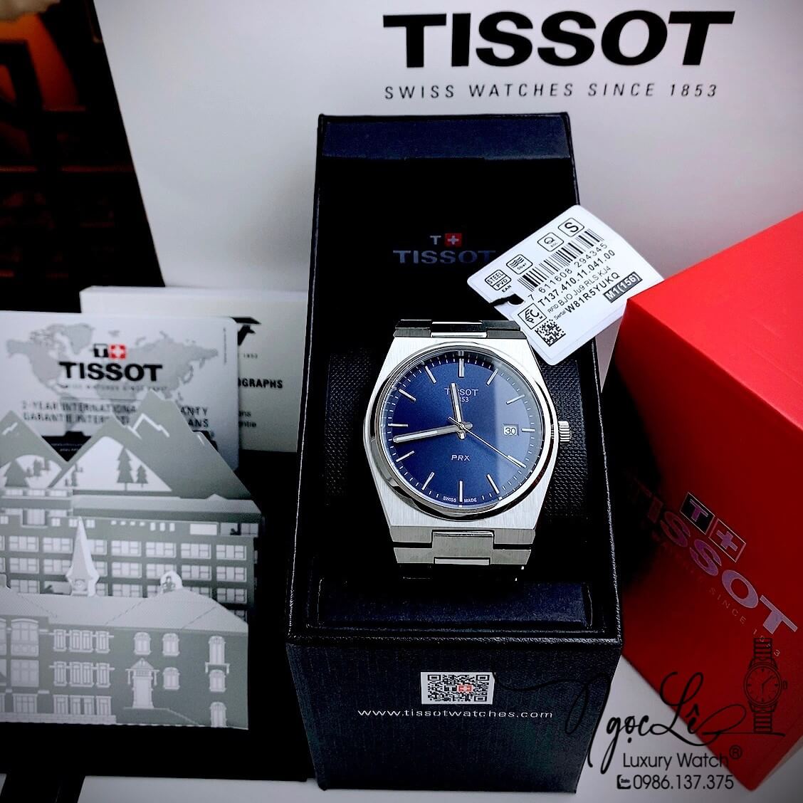 Đồng Hồ Nam Tissot PRX Dây Kim Loại Màu Bạc Mặt Xanh Dương Size 40mm