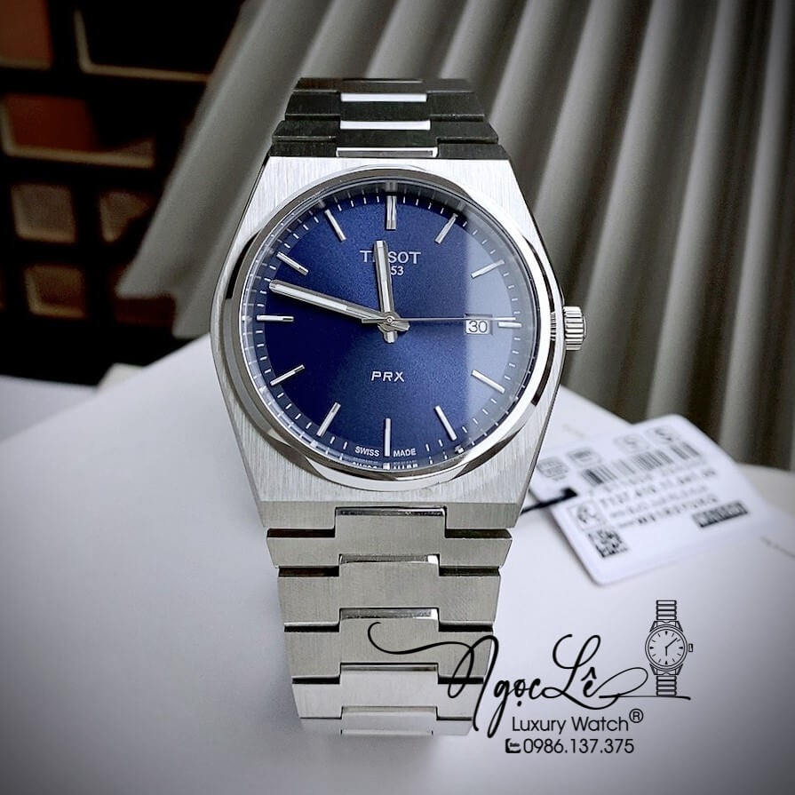 Đồng Hồ Nam Tissot PRX Dây Kim Loại Màu Bạc Mặt Xanh Dương 40mm