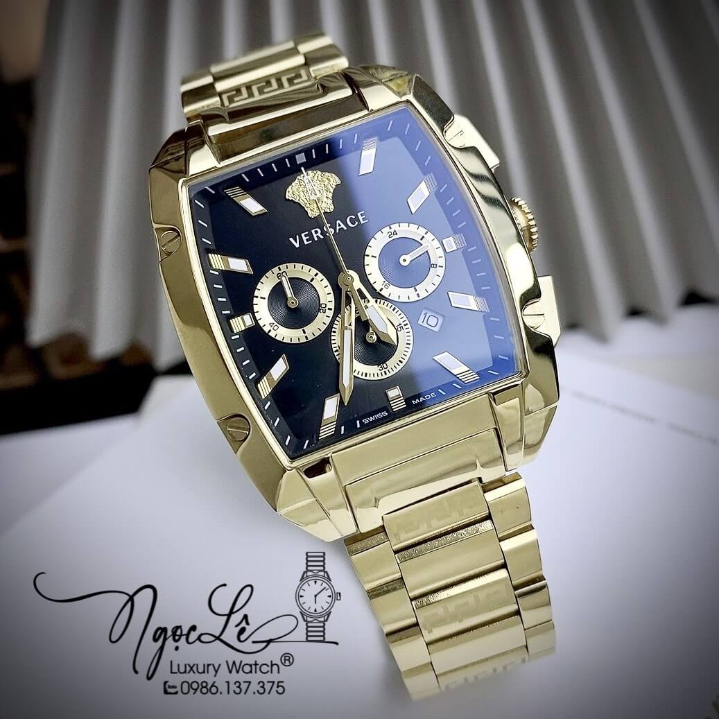Đồng Hồ Nam Versace Dominus Dây Kim Loại Vàng Mặt Đen Size 42X49.5mm