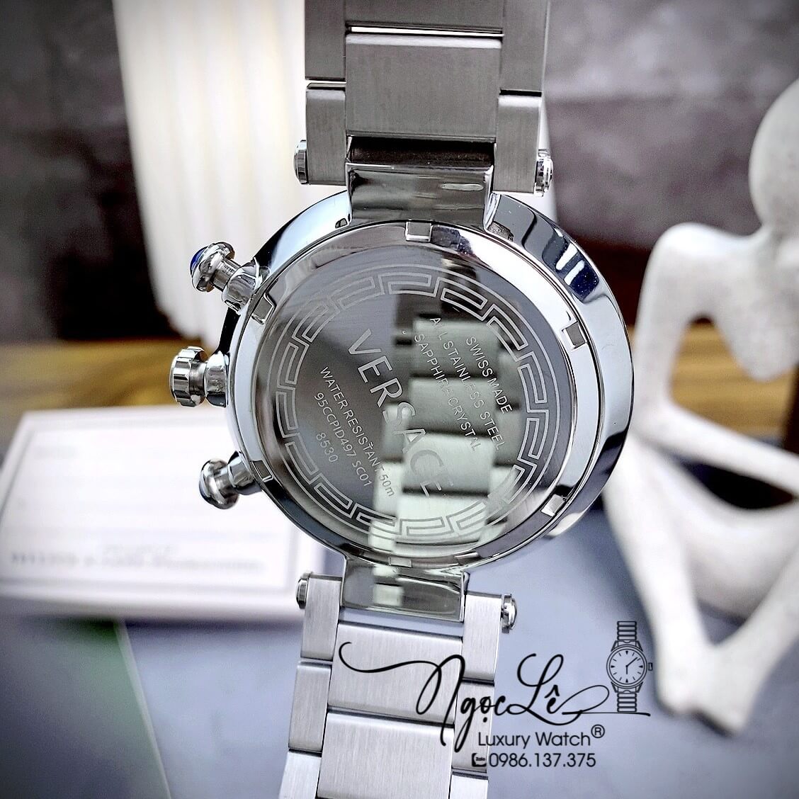 Đồng Hồ Nam Versace Reve Chrono Luminous Dây Kim Loại Bạc Mặt Đen Size 46mm