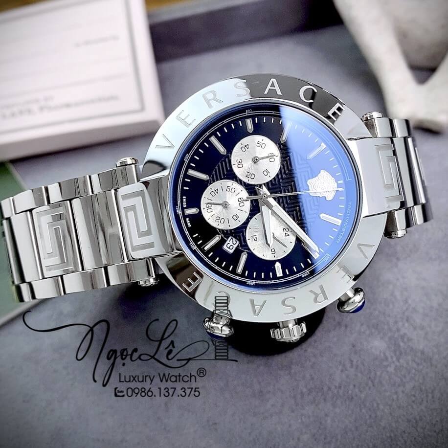 Đồng Hồ Nam Versace Reve Chrono Luminous Dây Kim Loại Bạc Mặt Đen Size 46mm