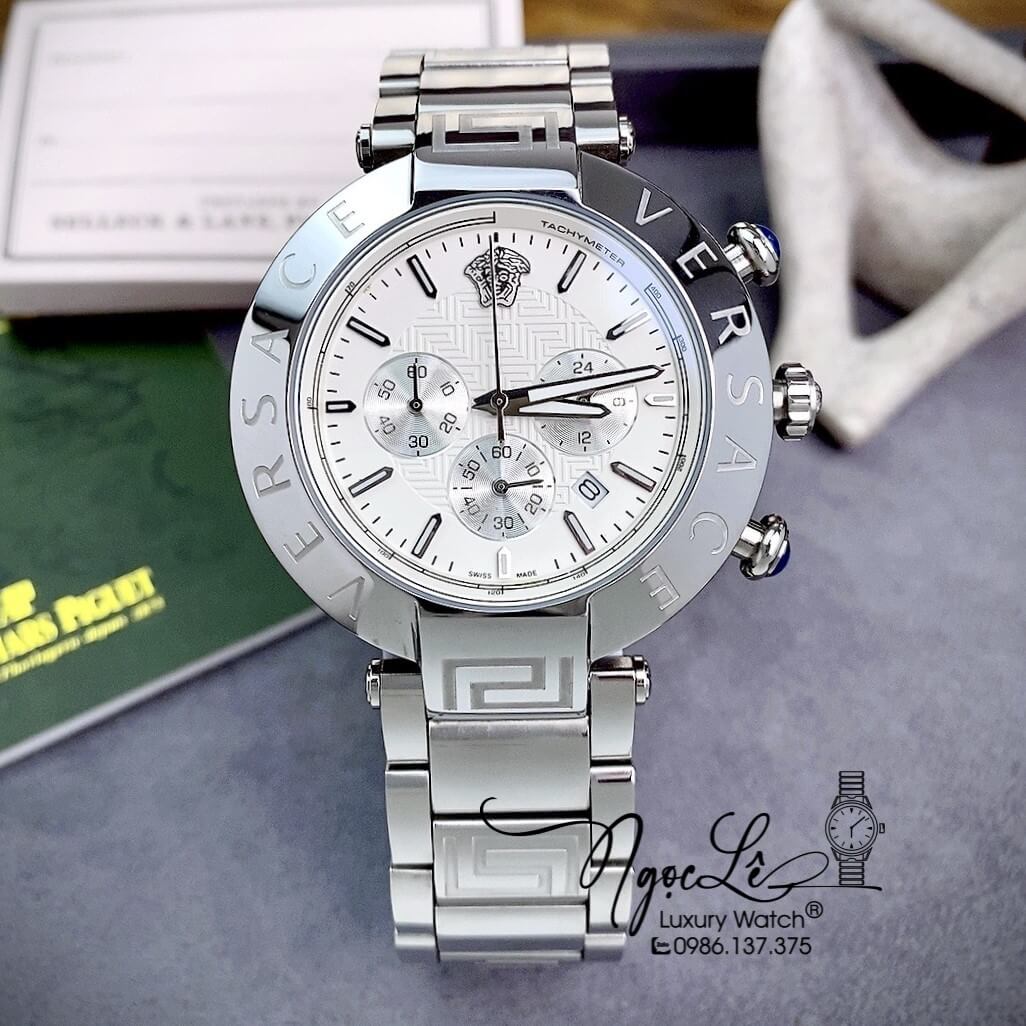 Đồng Hồ Nam Versace Reve Chrono Luminous Dây Kim Loại Bạc Mặt Trắng Size 46mm