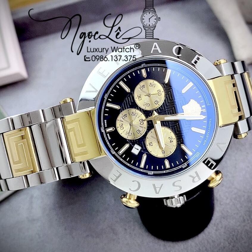 Đồng Hồ Nam Versace Reve Chrono Luminous Dây Kim Loại Demi Mặt Đen Size 46mm