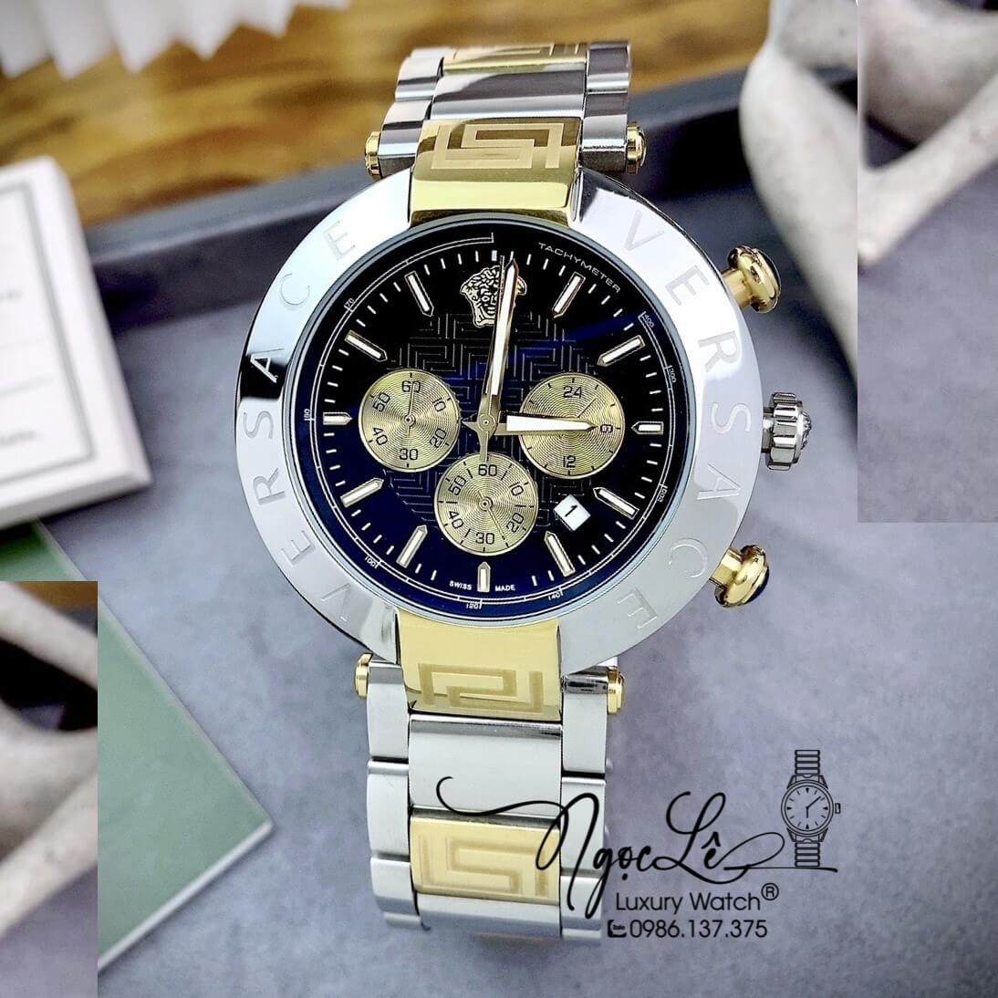 Đồng Hồ Nam Versace Reve Chrono Luminous Dây Kim Loại Demi Mặt Đen Size 46mm