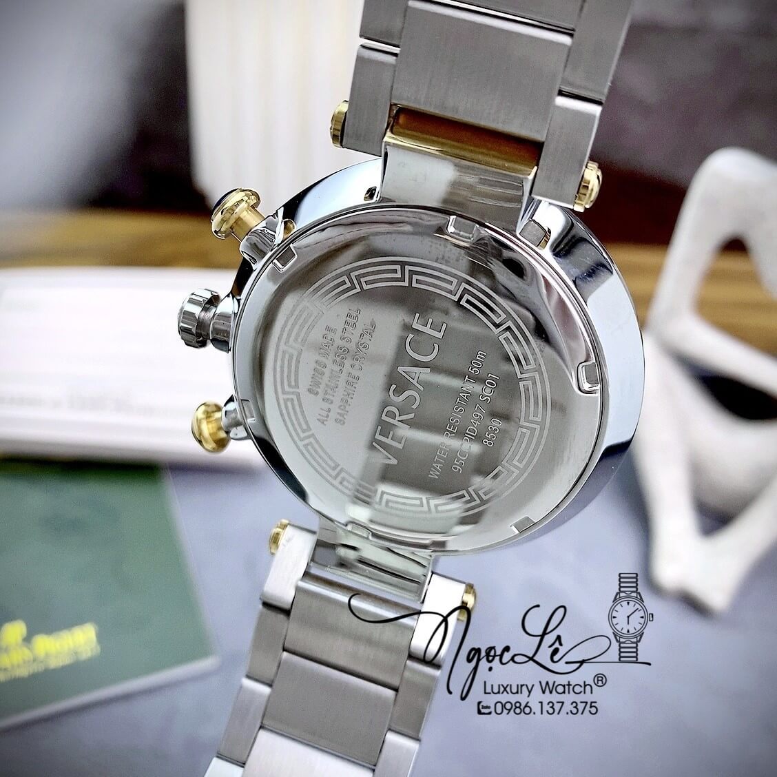 Đồng Hồ Nam Versace Reve Chrono Luminous Dây Kim Loại Demi Mặt Đen Size 46mm