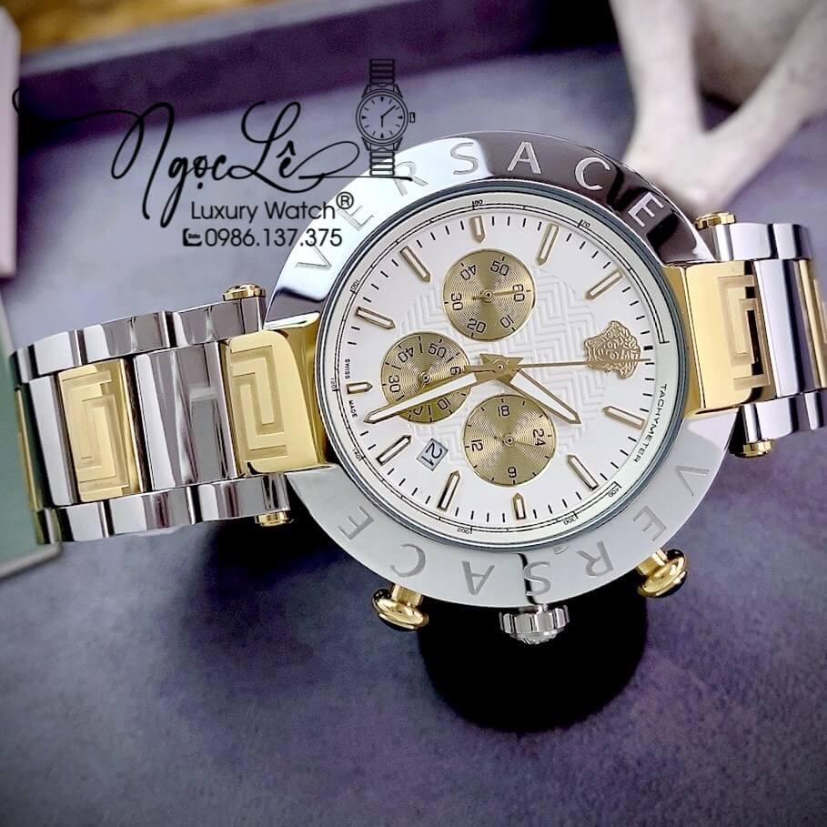 Đồng Hồ Nam Versace Reve Chrono Luminous Dây Kim Loại Demi Mặt Trắng Size 46mm
