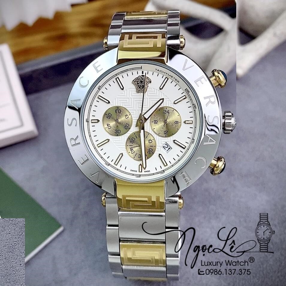 Đồng Hồ Nam Versace Reve Chrono Luminous Dây Kim Loại Demi Mặt Trắng Size 46mm
