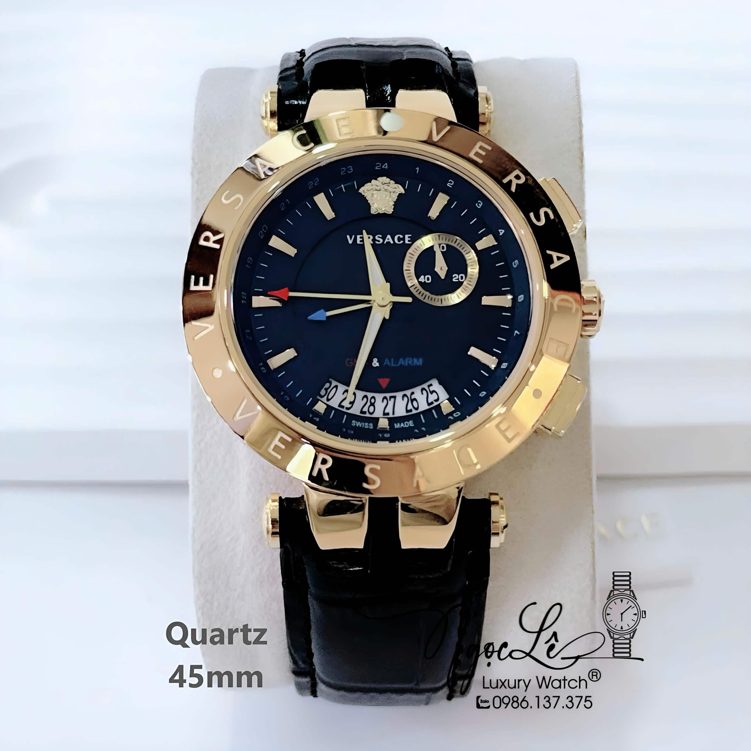 Đồng Hồ Nam Versace V-Race 5 Kim Dây Da Đen Vỏ Vàng Size 45mm