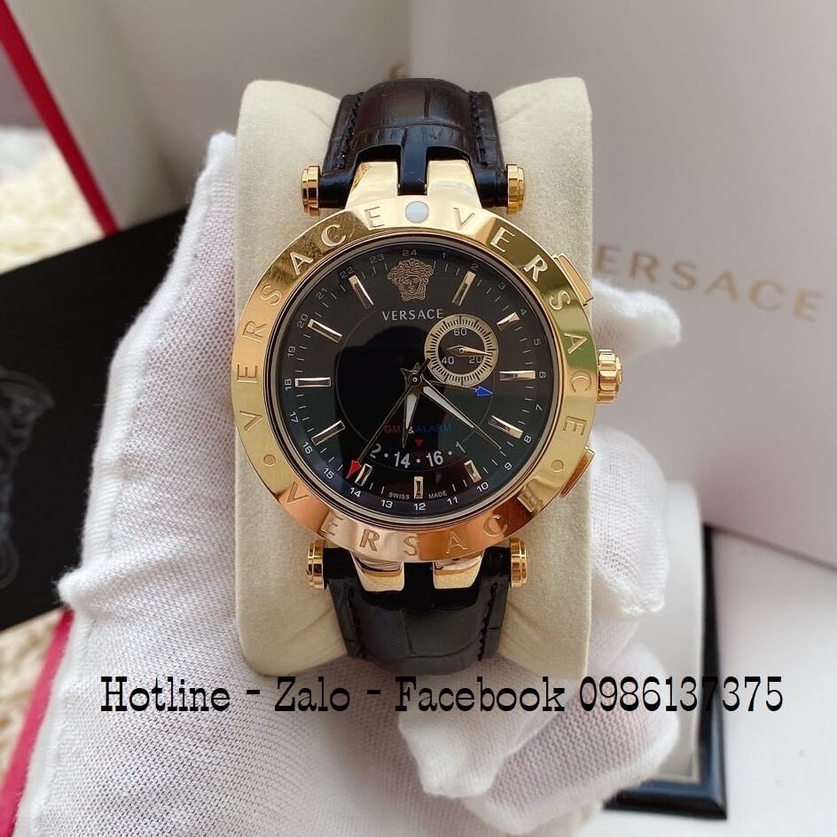 Đồng Hồ Nam Versace V-Race Dây Da Đen 5 Kim 45mm - Mặt Đen