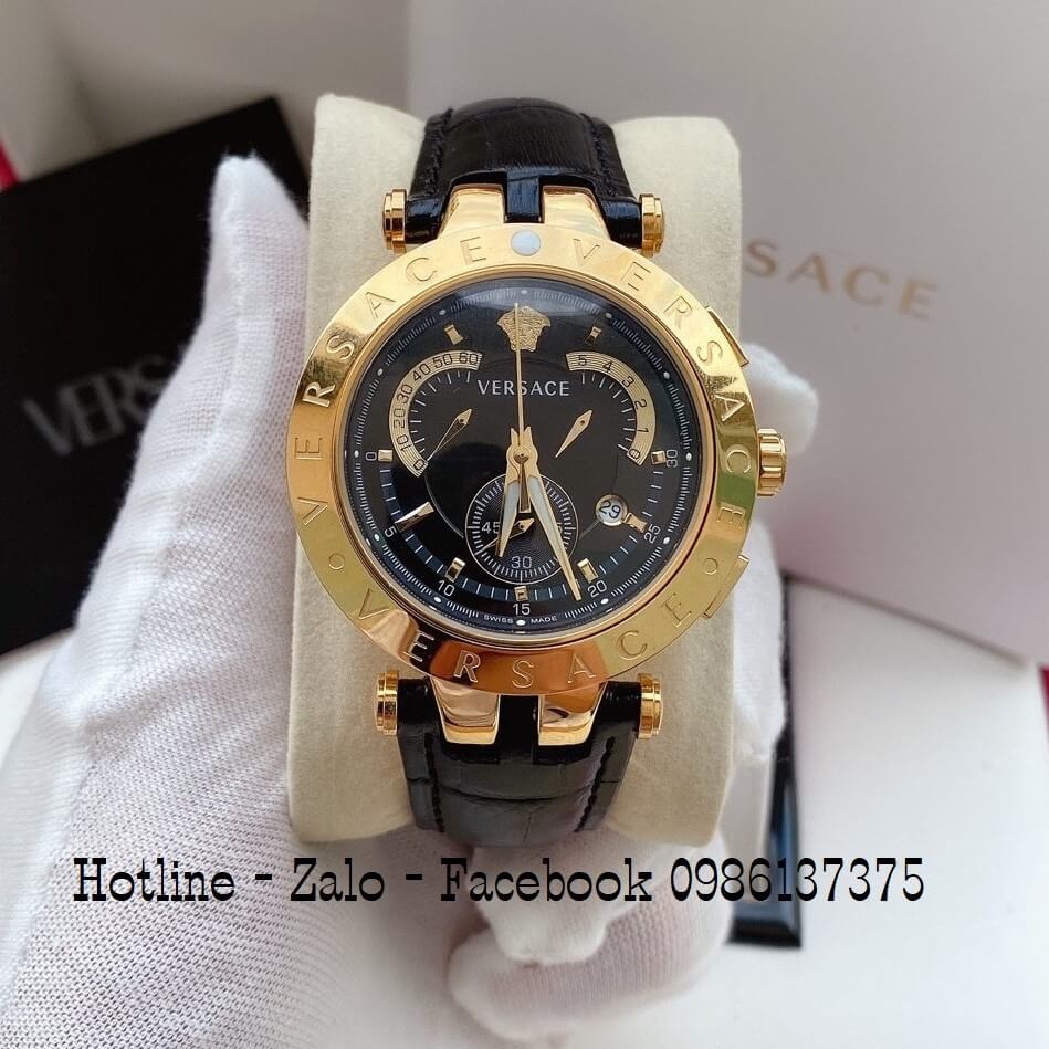 Đồng Hồ Nam Versace V-Race Dây Da Đen 6 Kim 45mm - Mặt Đen